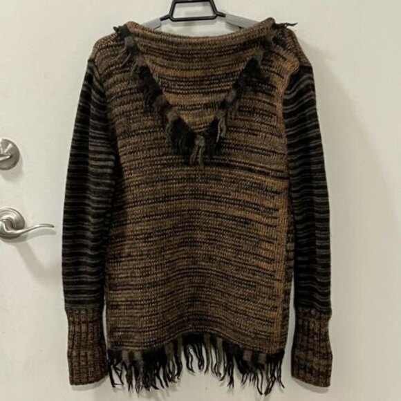 BKE Womens Fringed Wool Blend Open Cardigan Sweater Brown Size Medium - Picture 5 of 12